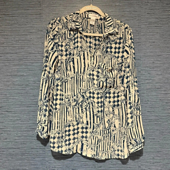 Soft Surroundings Button Shirt Blouse Medium Cream Blue - Picture 7 of 7